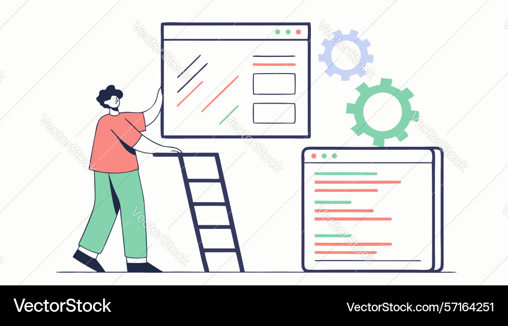 Web-Entwicklungsteam optimiert digitale Schnittstelle vektorbild