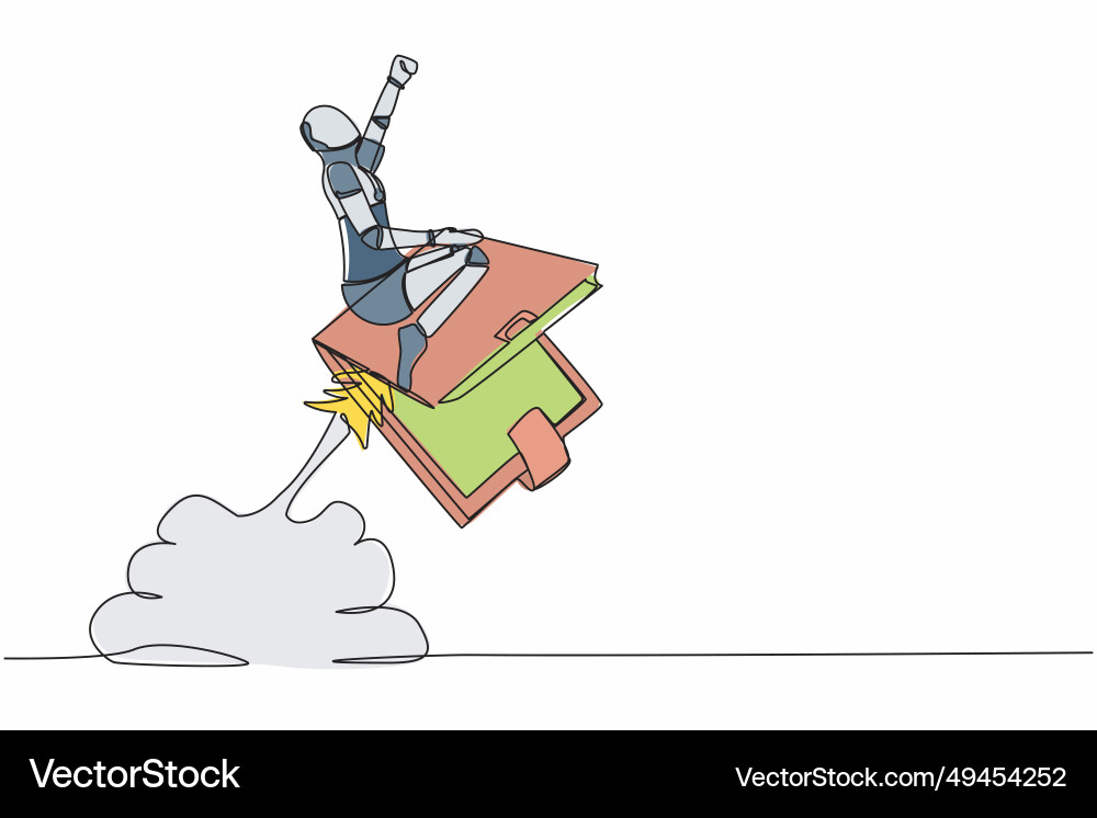 Continuous one line drawing robot riding wallet Continuous one line drawing robot riding wallet vector image