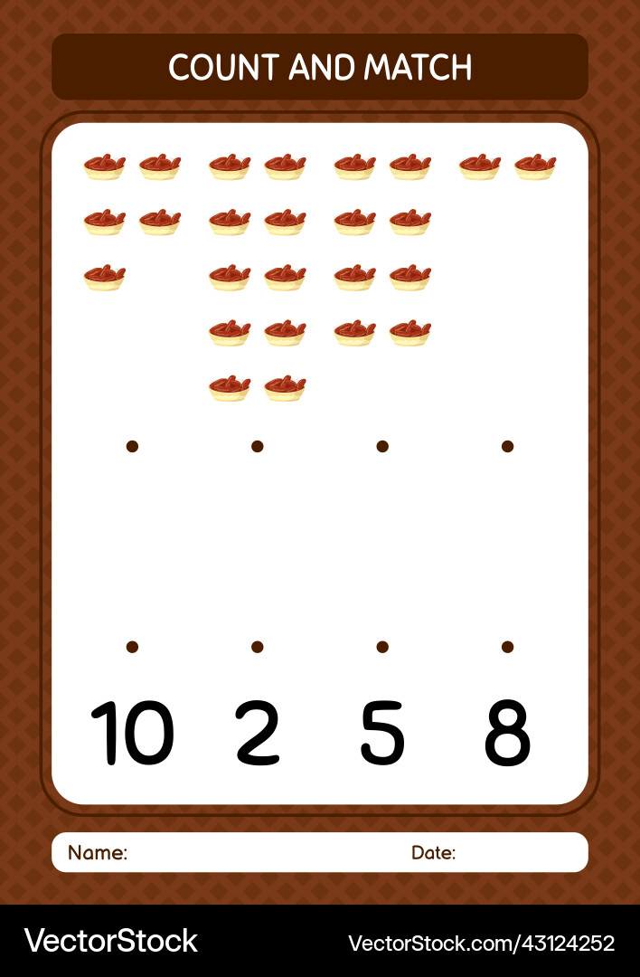 Count and match game with bowl of dates worksheet Count and match game with bowl of dates worksheet vector image
