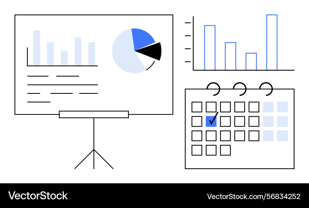 Data presentation with graphs calendar and pie Data presentation with graphs calendar and pie vector image