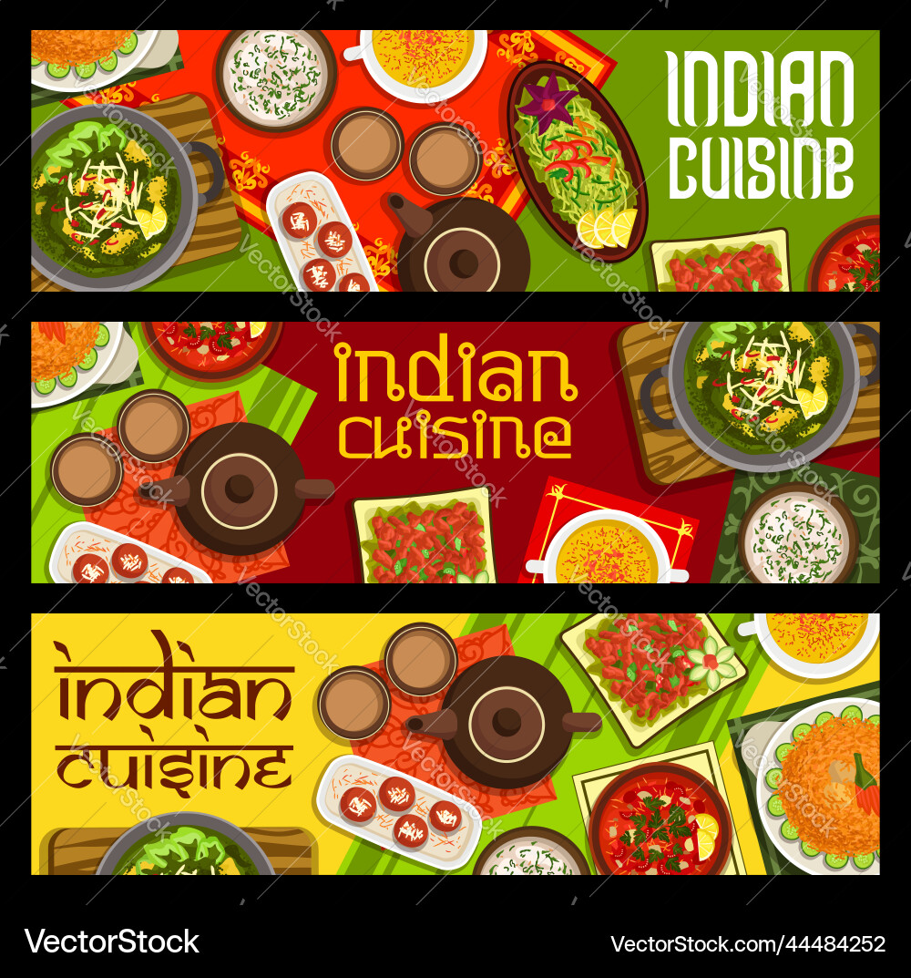 Indische Küche Mahlzeiten Banner mit Gewürzgerichten Indische Küche Mahlzeiten Banner mit Gewürzgerichten vektorbild