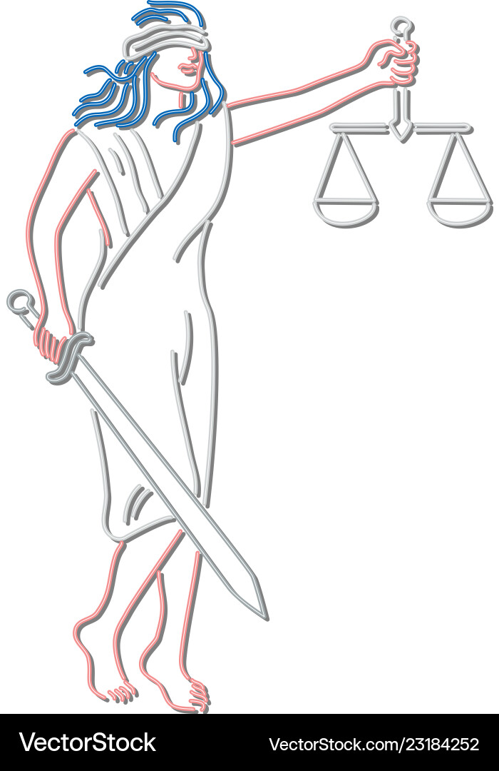 Lady justice holding sword and balance neon sign Lady justice holding sword and balance neon sign vector image