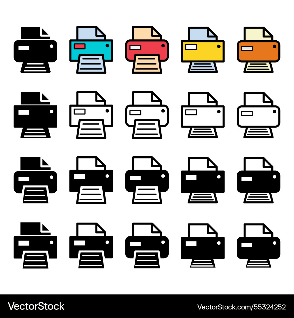 Set of printer document web icon printout machine vector image