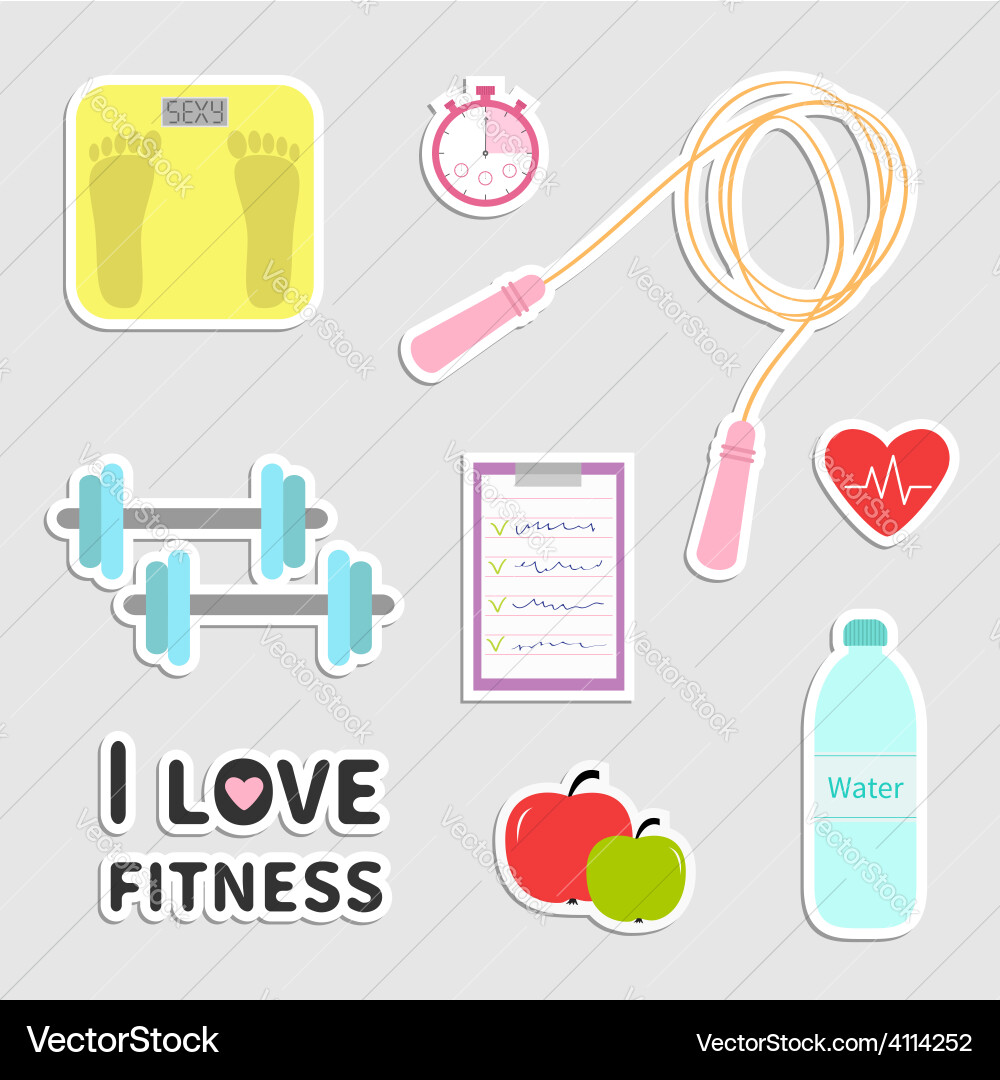 Timer whater dumbbell apple jumping rope scale Vector Image