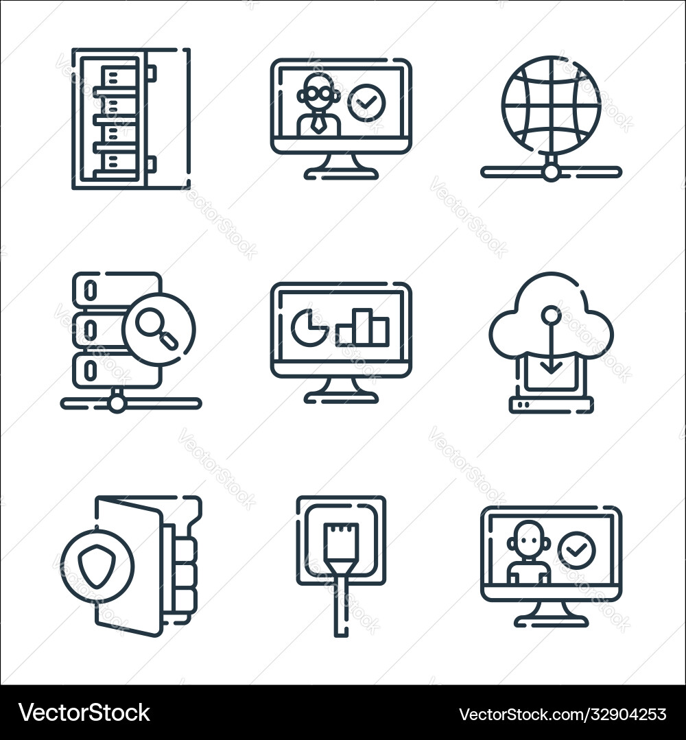 Database and servers line icons linear set Database and servers line icons linear set vector image