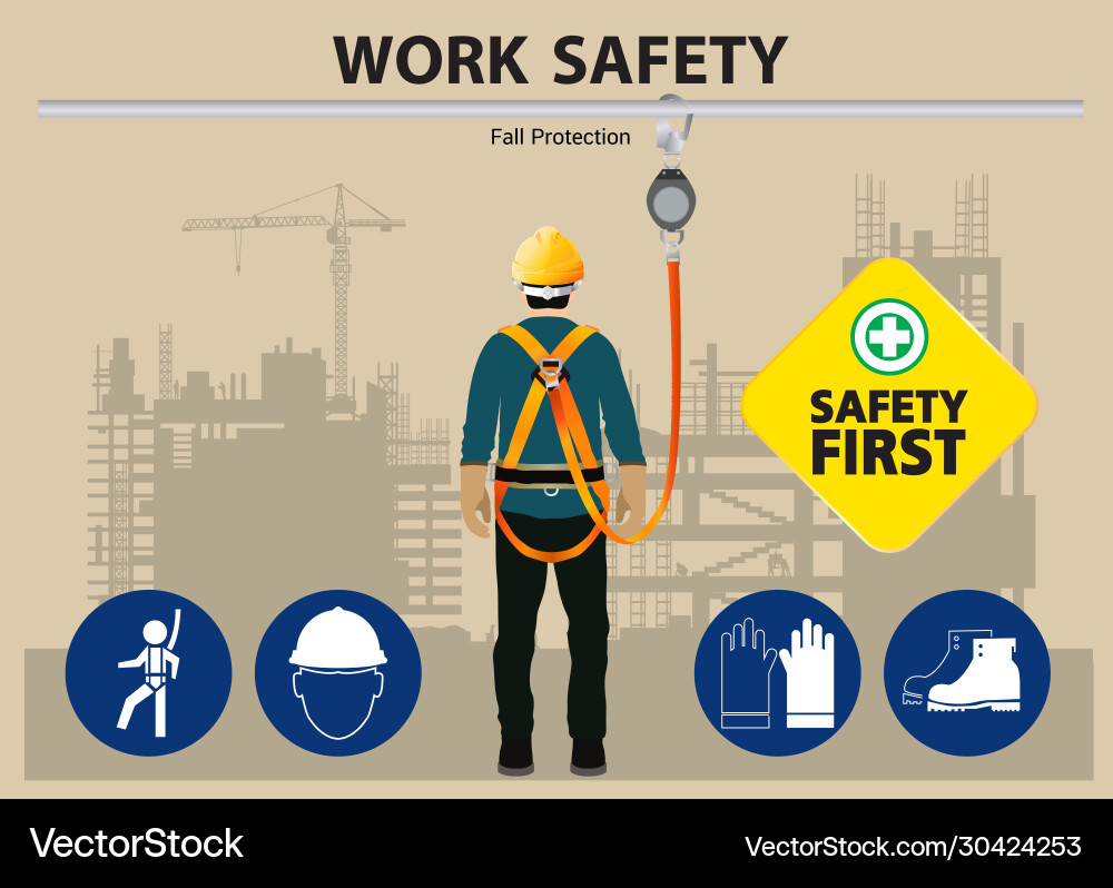 Fall protection construction worker safety first Vector Image