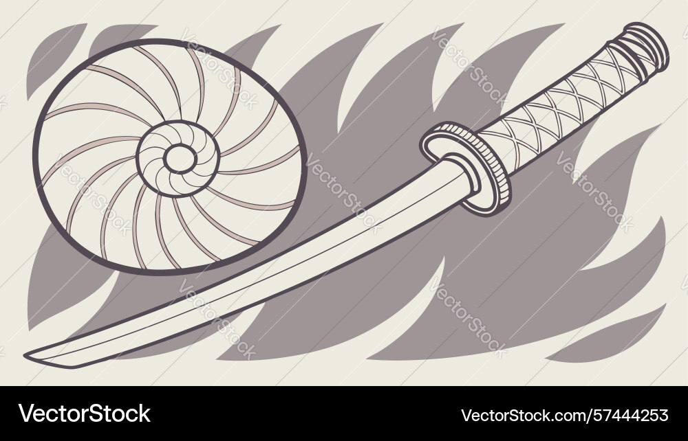 Katana with abstract snail shell pattern vector image