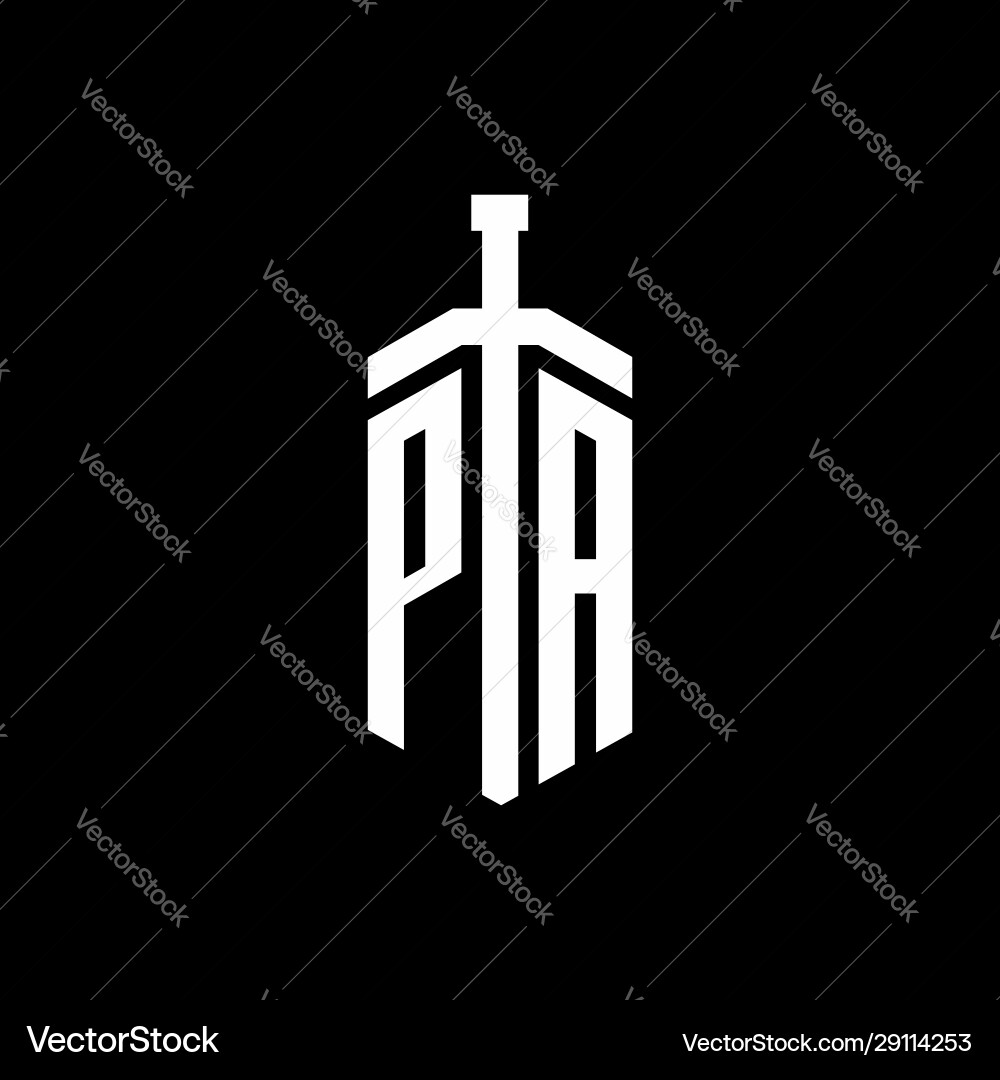Pa logo monogram with sword element ribbon design Pa logo monogram with sword element ribbon design Vector Image