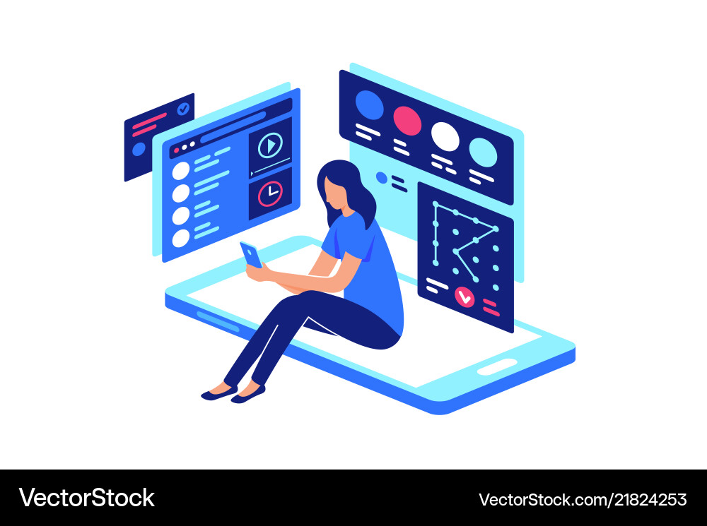 Person in mobile visual interactivity Person in mobile visual interactivity vector image