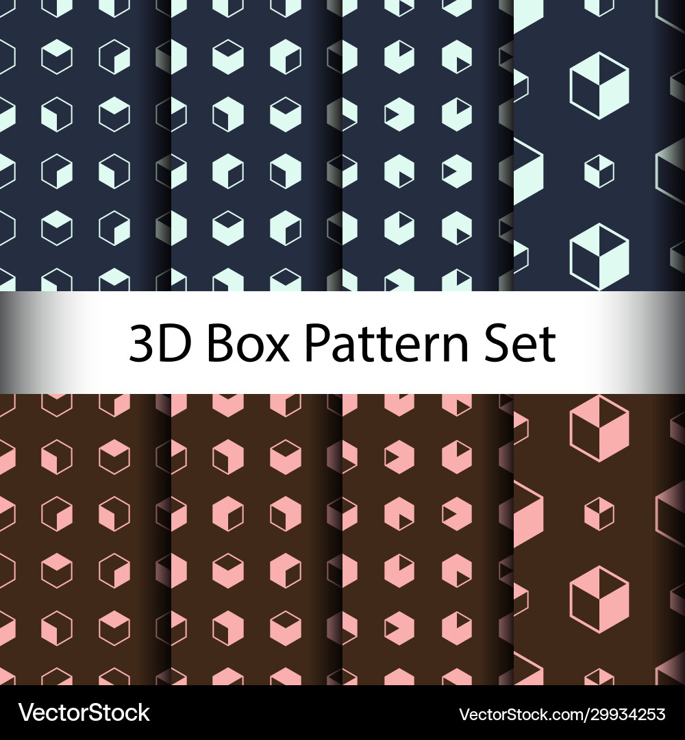 Set 3d box seamless pattern background vector image