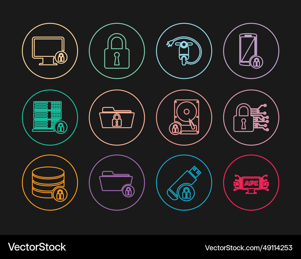 Set line computer api interface cyber security Set line computer api interface cyber security vector image
