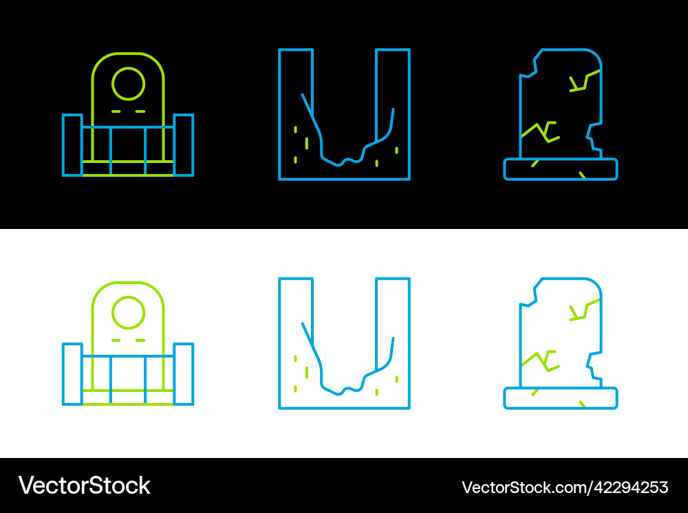 Set line old grave with tombstone Set line old grave with tombstone vector image