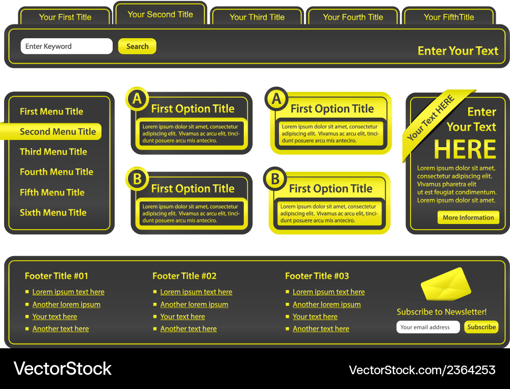 Set of website elements with top menu side Vector Image