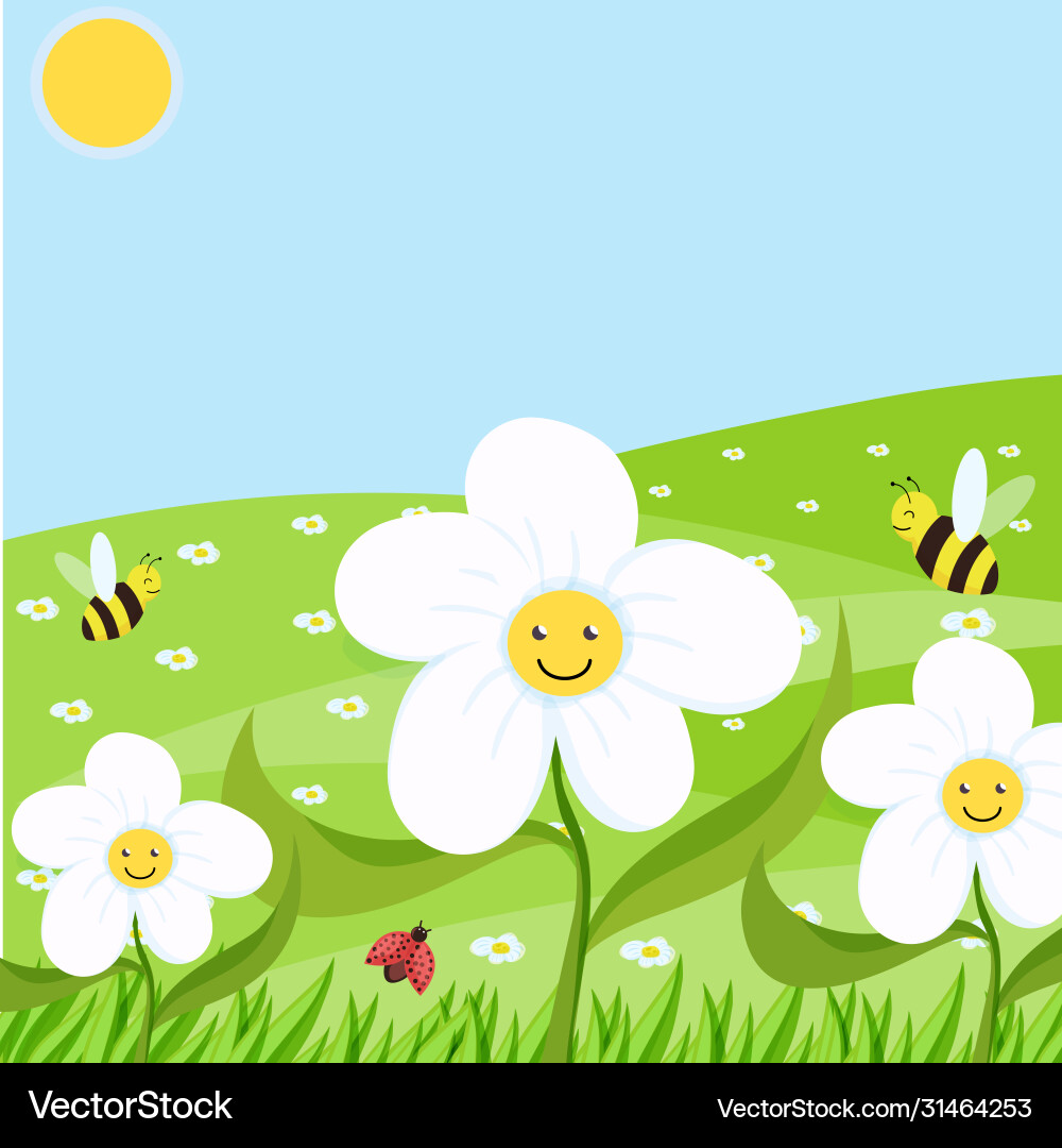Spring background with daisies on field Vector Image