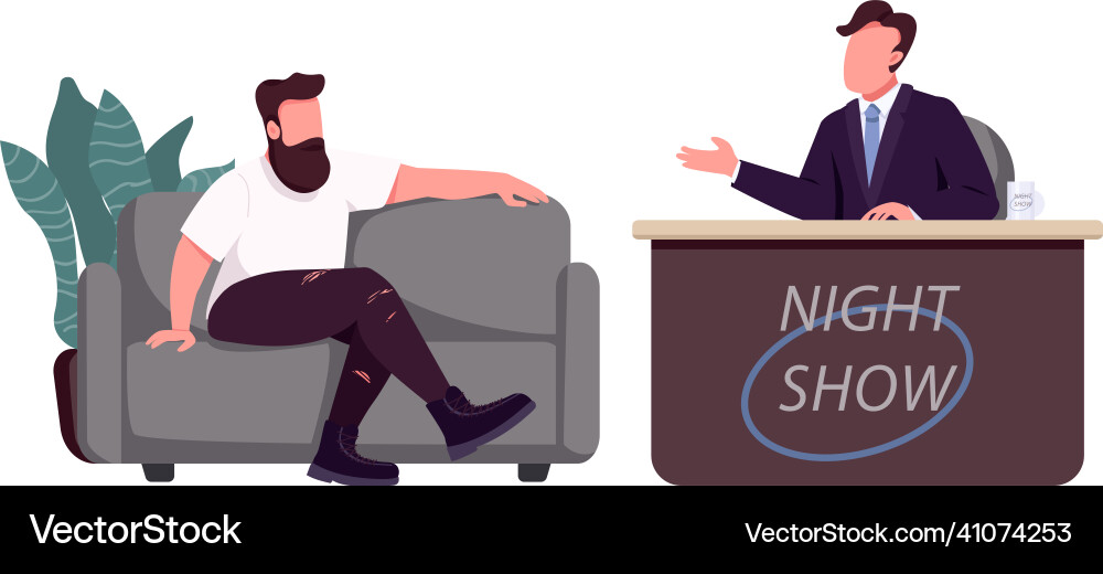 Talk show host and guest flat color faceless Talk show host and guest flat color faceless vector image