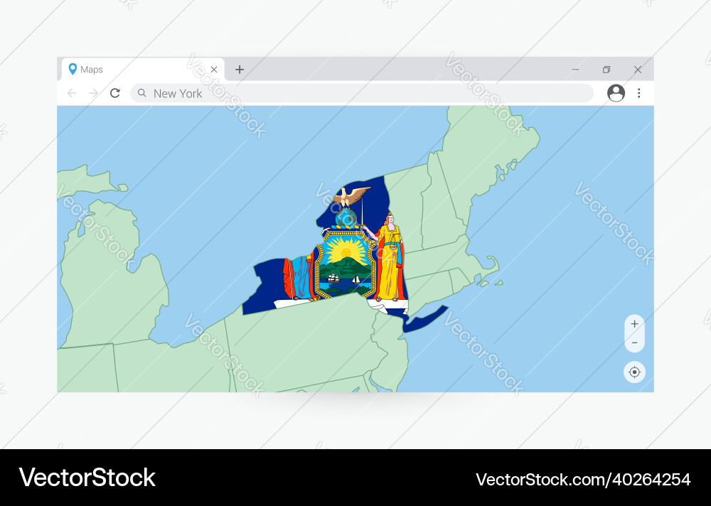 Browser window with map of new york searching vector image