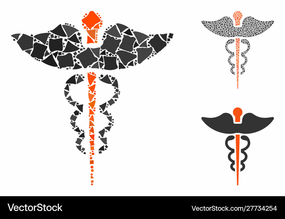 Caduceus mosaic icon bumpy items Caduceus mosaic icon bumpy items vector image