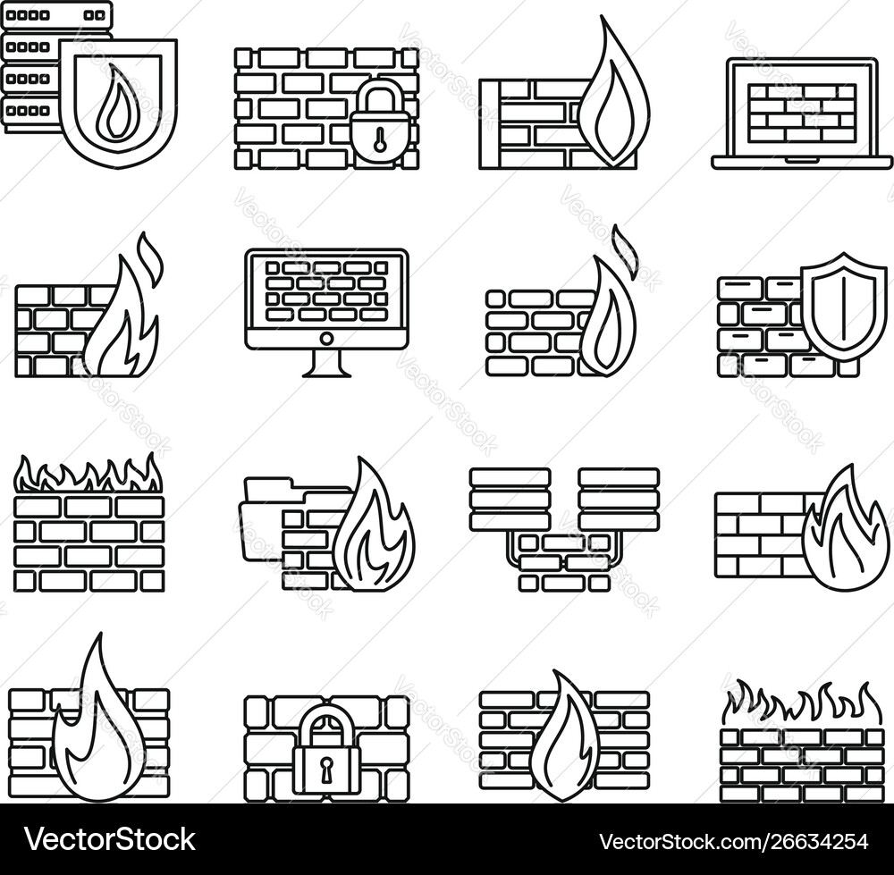 Firewall server icons set outline style Firewall server icons set outline style vector image