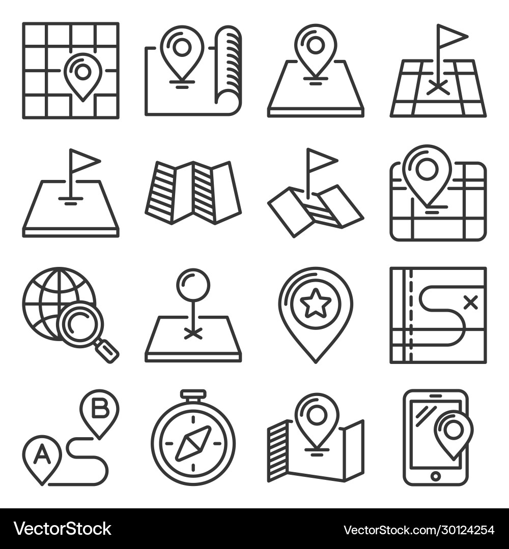 Map Icon Set - Location & Navigation vector image