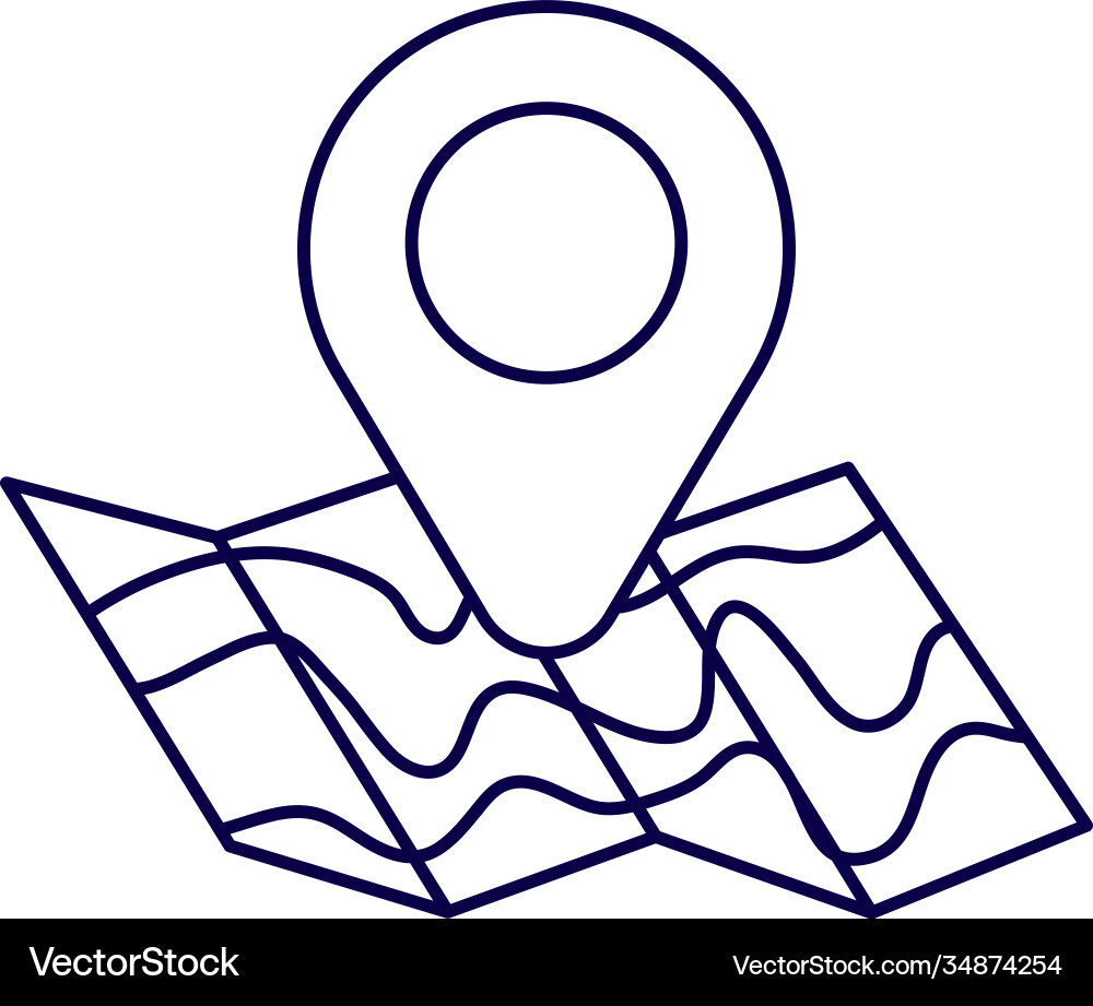 Paper map with pin location line style icon Vector Image