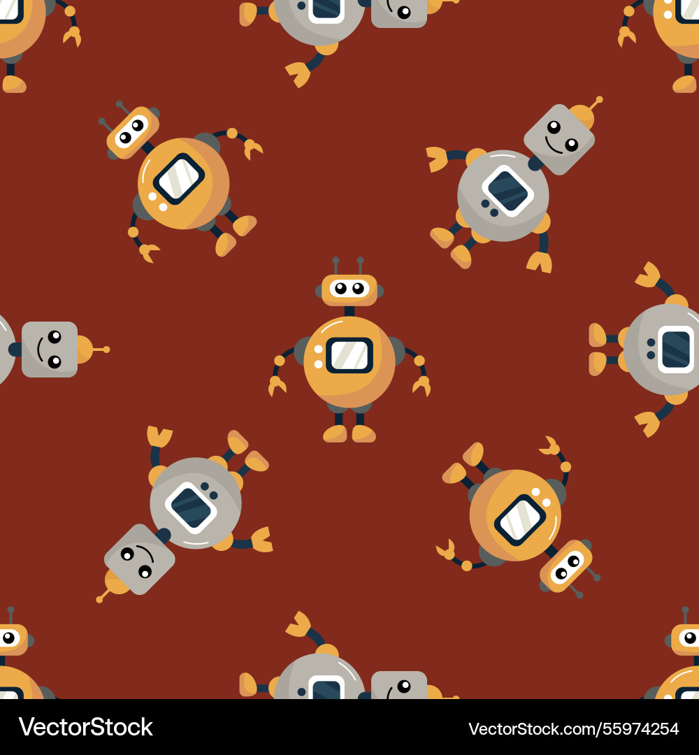 Seamless pattern with funny robots vector image