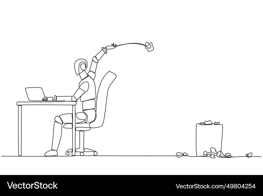 Single continuous line drawing robot typing Vector Image