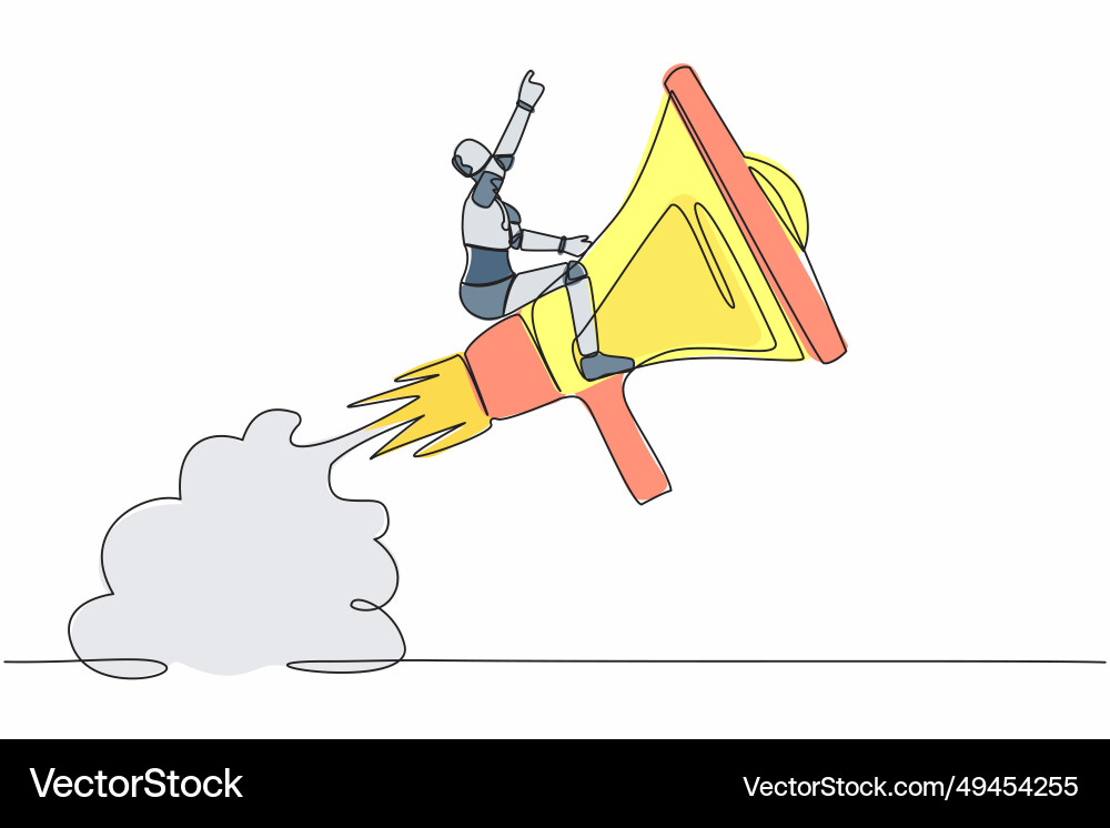 Continuous one line drawing of robot riding Vector Image