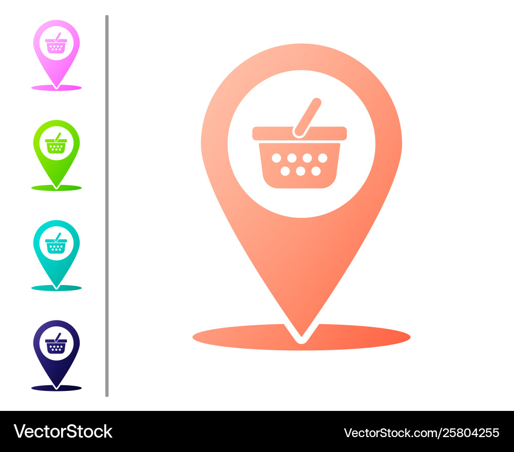 Coral map pointer with shopping basket icon Vector Image