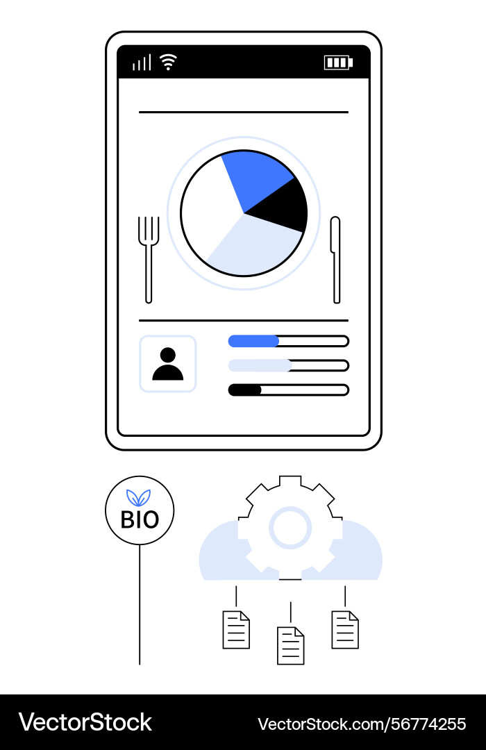 Digital nutritional app display with bio-tracking Digital nutritional app display with bio-tracking vector image