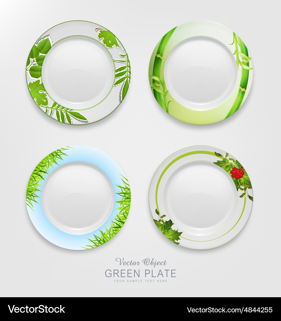 Green Plate Set with Patterns vector image