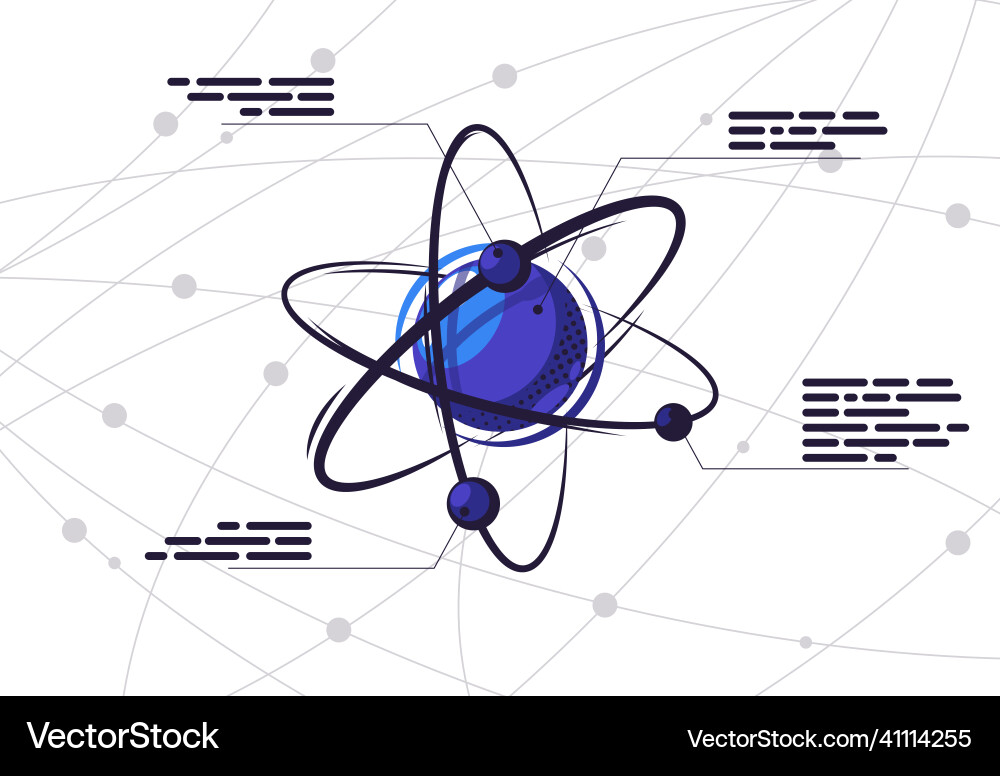 Particle atom with a description of each element Particle atom with a description of each element Vector Image