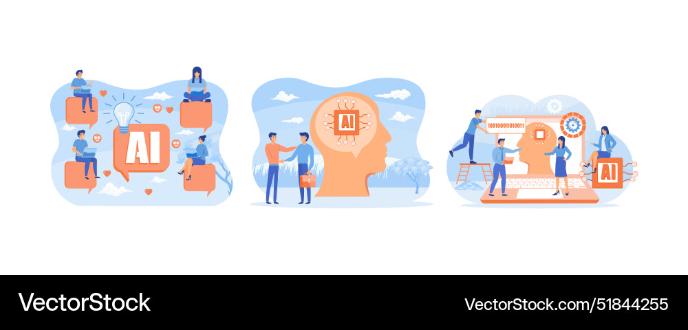 People chatting with ai chat bot and get smart People chatting with ai chat bot and get smart vector image