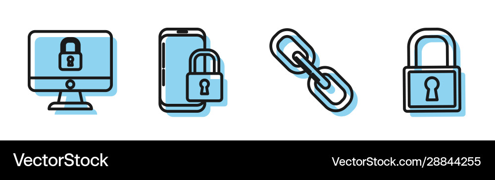Set line chain link lock on computer monitor Set line chain link lock on computer monitor vector image
