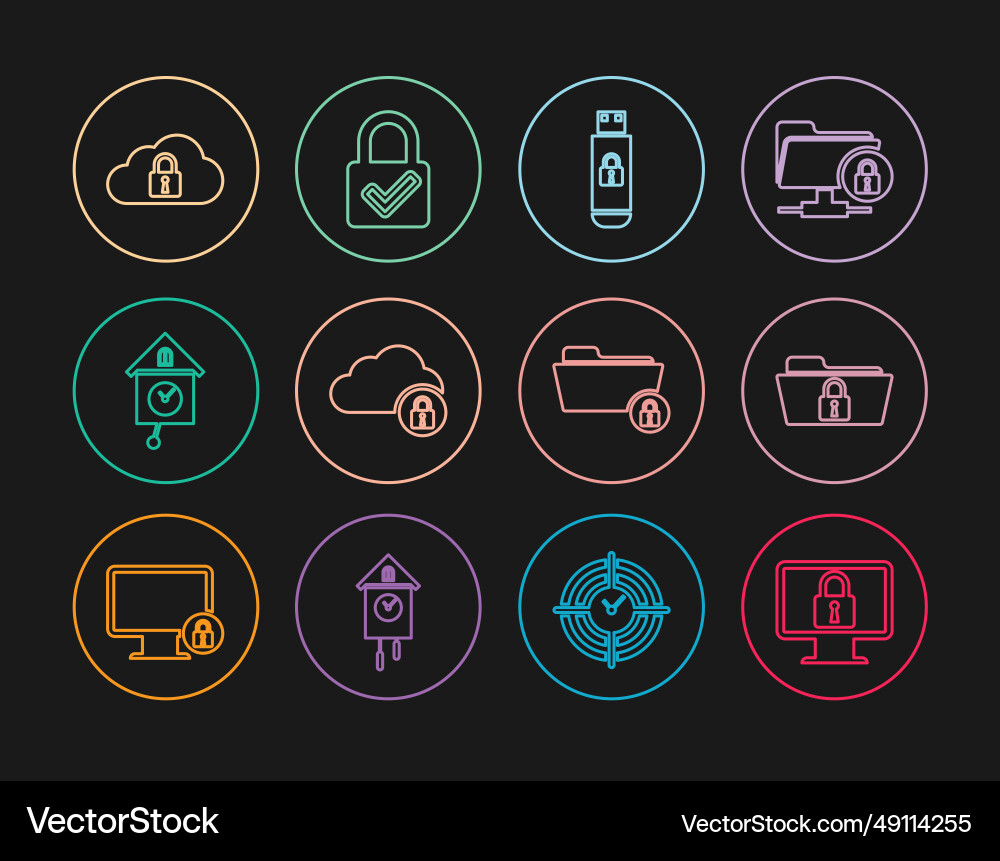 Set line lock on monitor folder and usb vector image