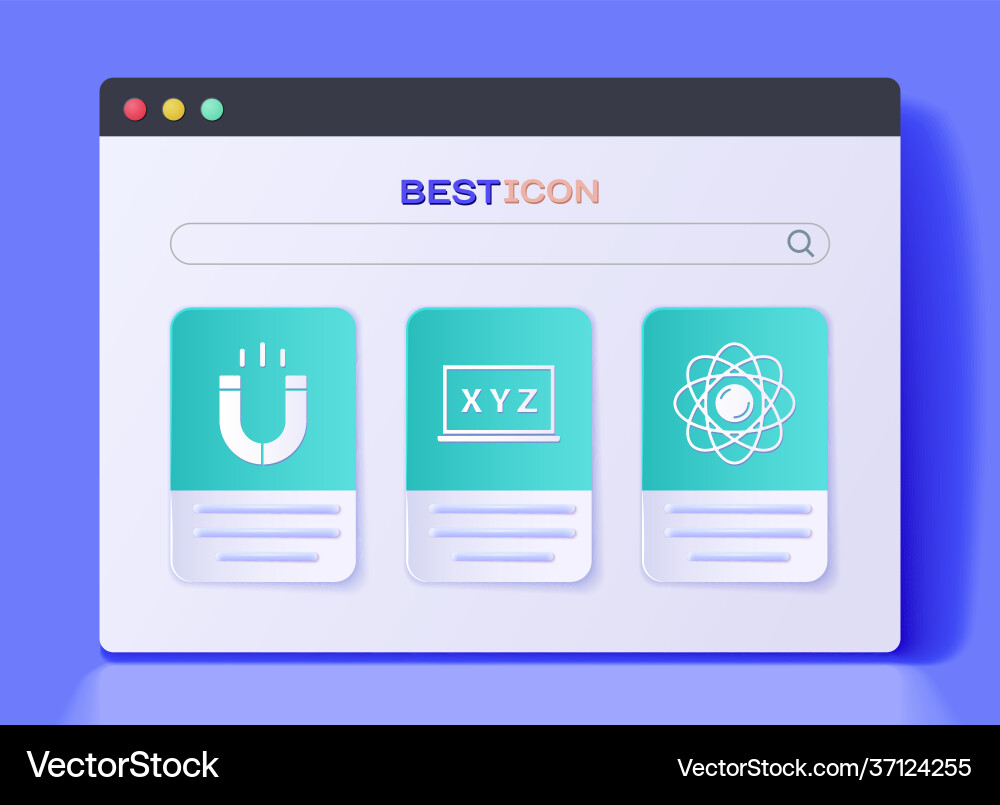 Set xyz coordinate system magnet and atom icon Vector Image
