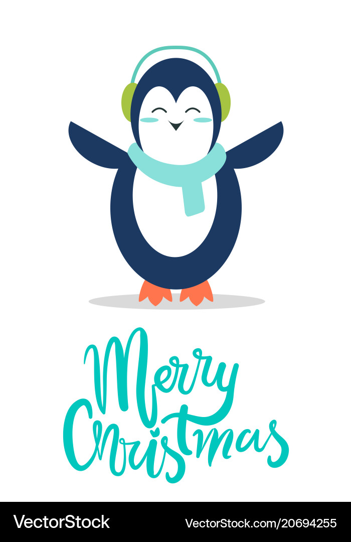 Sweet penguin in soft earpieces and warm scarf vector image