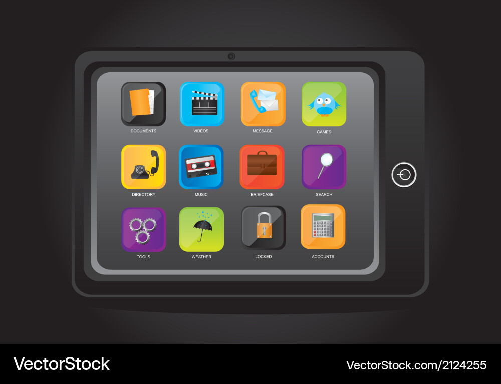 Tablet computer with icons over black background Vector Image