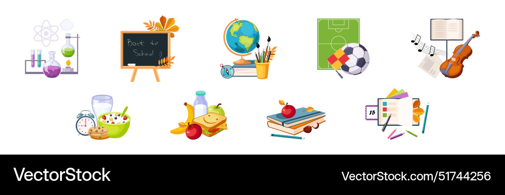 Back to school item and object composition Back to school item and object composition vector image