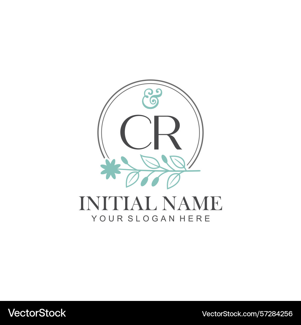 Cr initial logo templates with botanical elements Vector Image