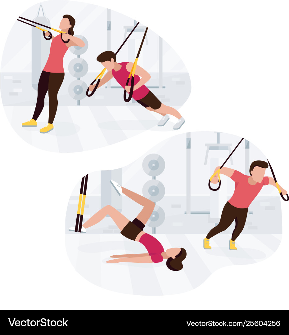 Fit people working out on trx doing bodyweight – Royalty-Free Vector |  VectorStock