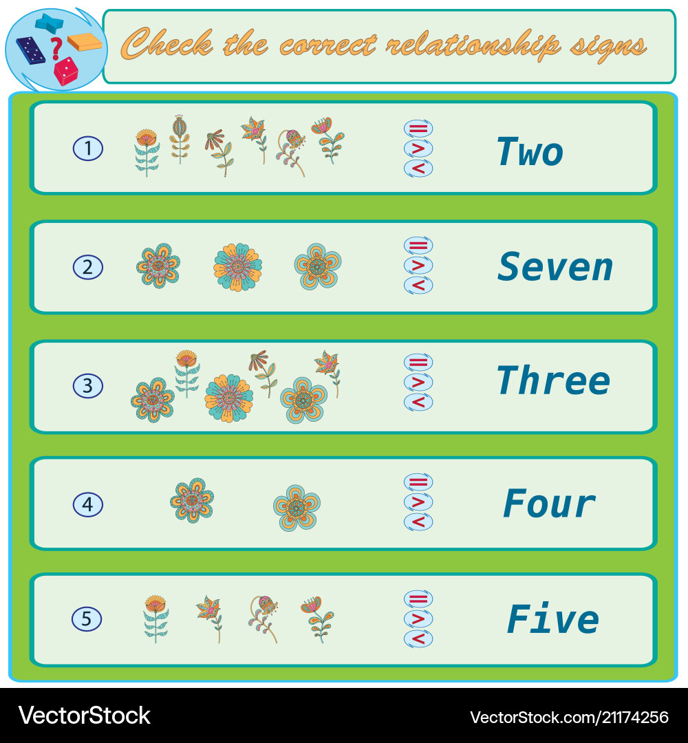 Logical task check the correct relationship signs Logical task check the correct relationship signs vector image