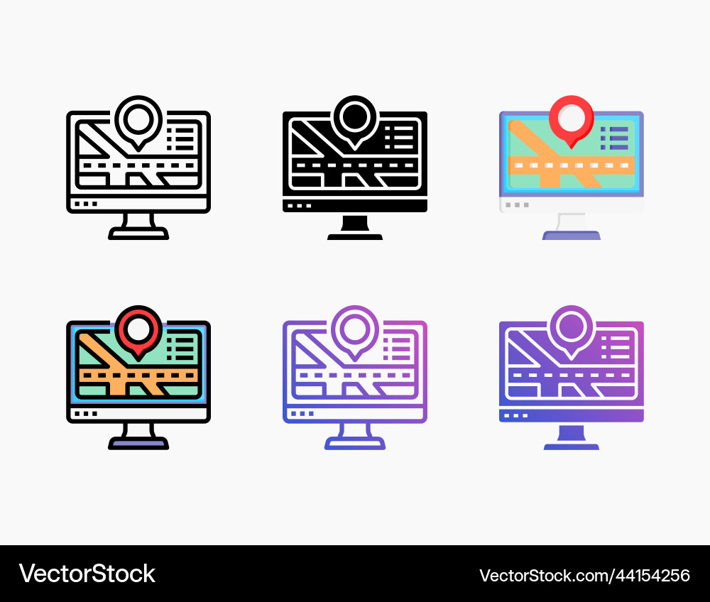 Map and location icon set with different styles Map and location icon set with different styles vector image