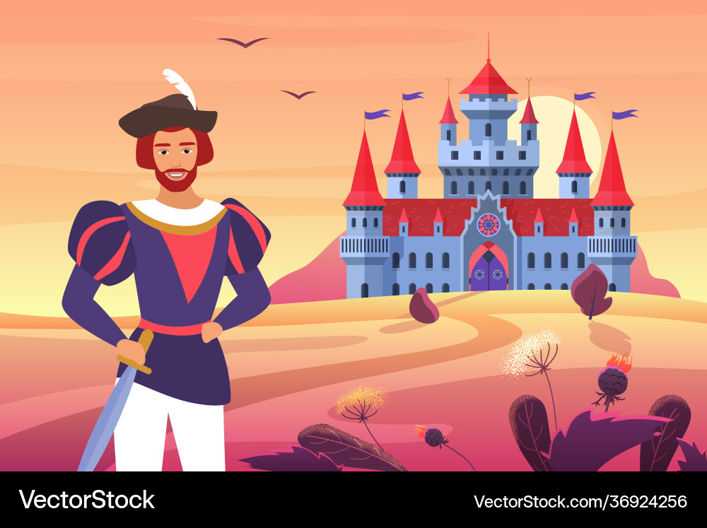 Prince in medieval clothes standing next Vector Image