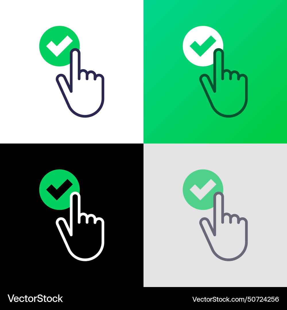 Push button with check mark by finger click yes Vector Image