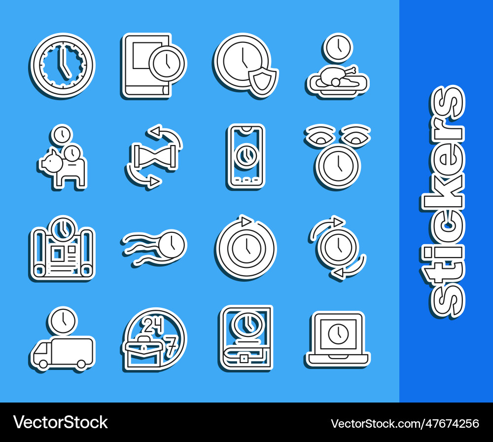 Set line laptop time clock with arrow shield Set line laptop time clock with arrow shield vector image