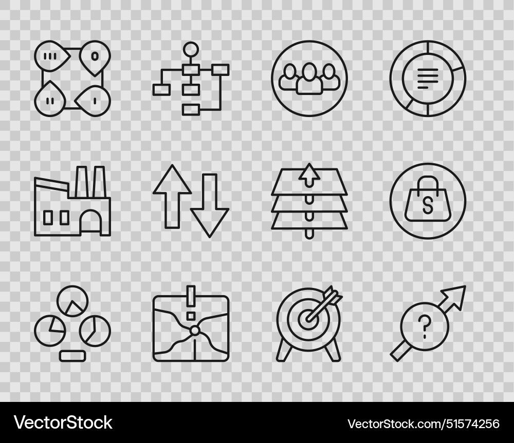 Set line pie chart infographic arrow project team Set line pie chart infographic arrow project team vector image