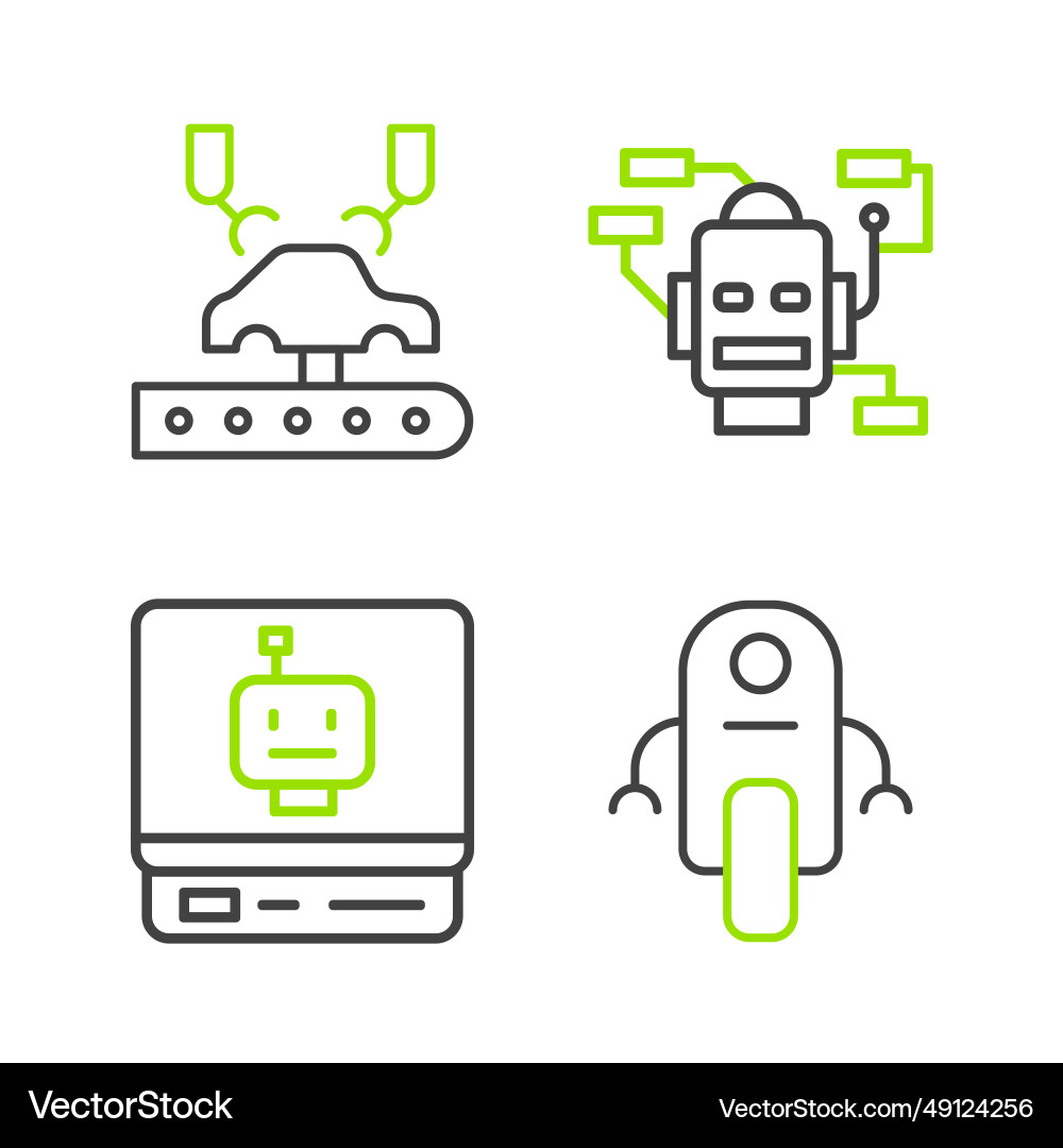 Set line robot and robotic arm on factory Set line robot and robotic arm on factory vector image
