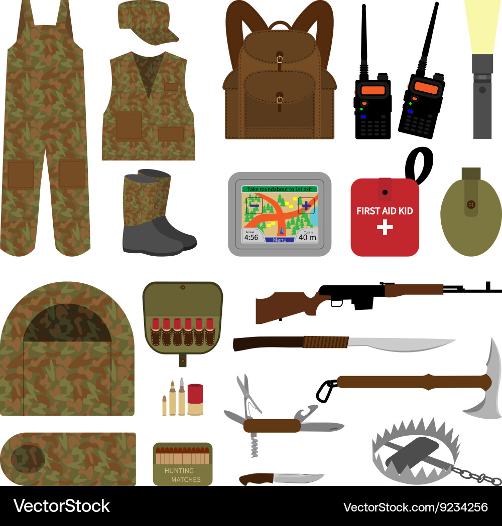 Set of elements for hunting in flat style vector image