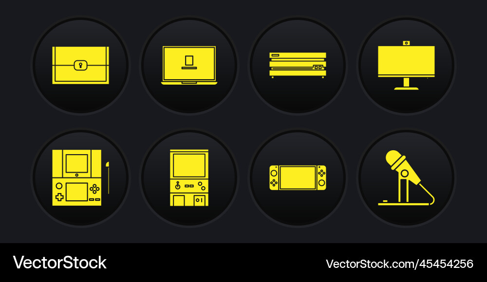 Set portable video game console computer monitor Set portable video game console computer monitor vector image
