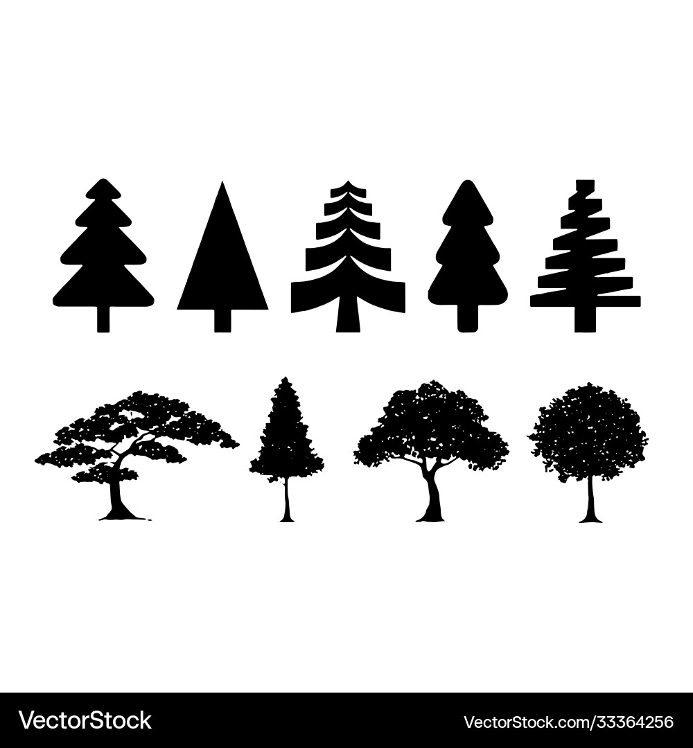 Tree icon set black and white color trees Tree icon set black and white color trees vector image